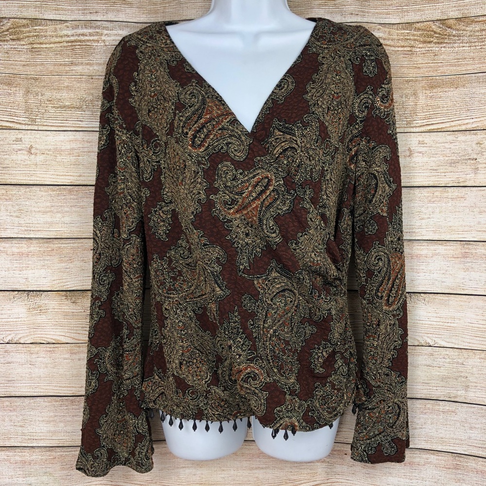 Metaphor Top Surplice Neckline Sz XL Beads&Lurex